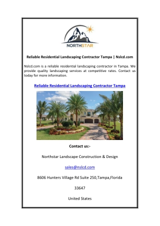 Reliable Residential Landscaping Contractor Tampa  Nslcd.com