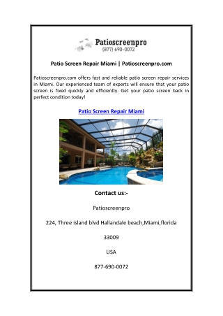 Patio Screen Repair Miami Patioscreenpro.com