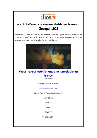 société d'énergie renouvelable en france  Groupe ILIOS