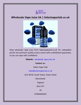 Wholesale Vape Juice Uk  Selectvapeclub.co.uk