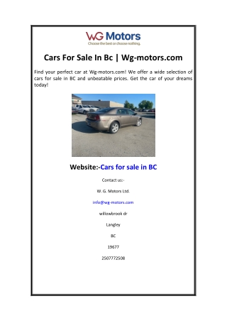 Cars For Sale In Bc Wg-motors.com