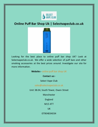 Online Puff Bar Shop Uk  Selectvapeclub.co.uk