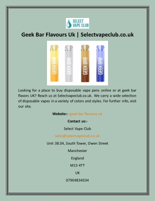 Geek Bar Flavours Uk  Selectvapeclub.co.uk