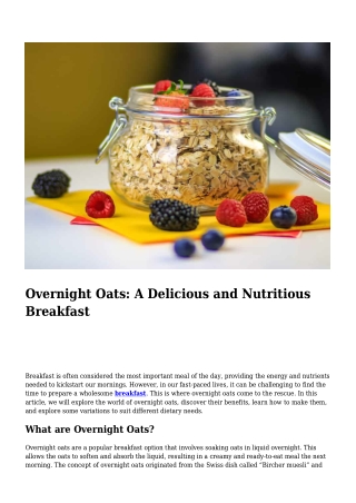 Overnight Oats- A Delicious and Nutritious Breakfast