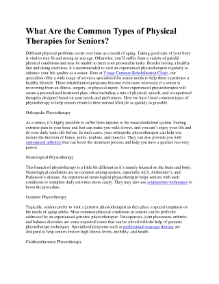 What Are the Common Types of Physical Therapies for Seniors