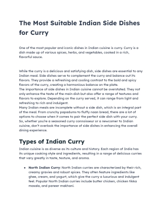 The Most Suitable Indian Side Dishes for Curry