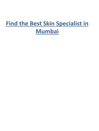 Find the Best Skin Specialist in Mumbai