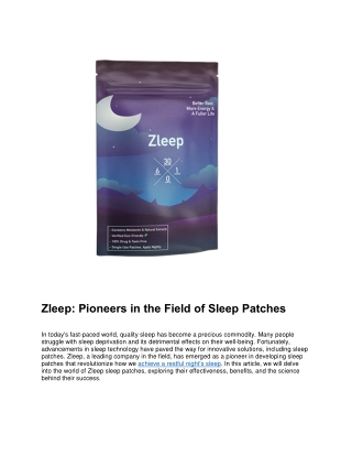 Zleep Pioneers in the Field of Sleep Patches