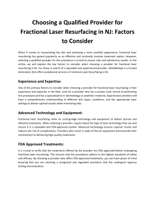 Choosing a Qualified Provider for Fractional Laser Resurfacing in NJ Factors to Consider