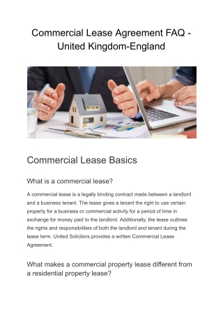 Commercial Lease Agreement FAQ - United Kingdom-England