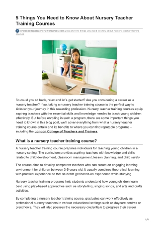 5 Things You Need to Know About Nursery Teacher Training Courses