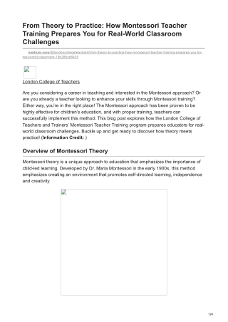 From Theory to Practice How Montessori Teacher Training Prepares You for Real-World Classroom Challenges