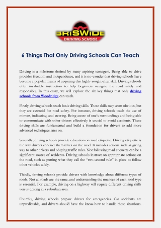 6 Things That Only Driving Schools Can Teach