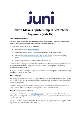 How to Make a Sprite Jump in Scratch for Beginners (Kids 8 )