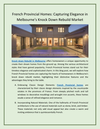 French Provincial Homes Capturing Elegance in Melbourne's Knock Down Rebuild Market