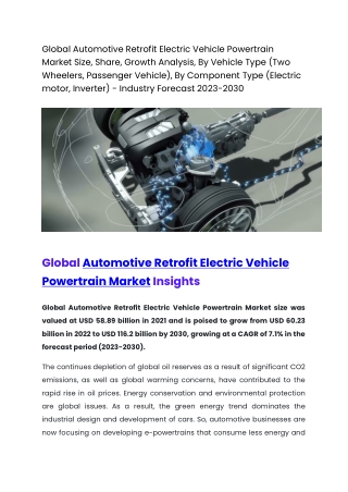 Global Automotive Retrofit Electric Vehicle Powertrain Market