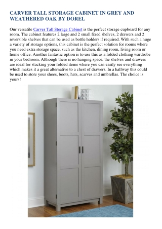 CARVER TALL STORAGE CABINET IN GREY AND WEATHERED OAK BY DOREL