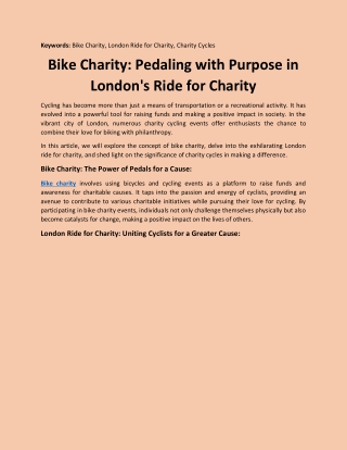 Bike Charity: Pedaling with Purpose in London's Ride for Charity