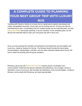 A COMPLETE GUIDE TO PLANNING YOUR NEXT GROUP TRIP WITH LUXURY BUS