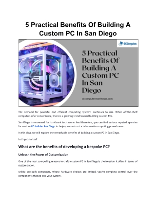 5 Practical Benefits Of Building A Custom PC In San Diego