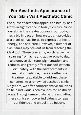 For Aesthetic Appearance of Your Skin Visit Aesthetic Clinic