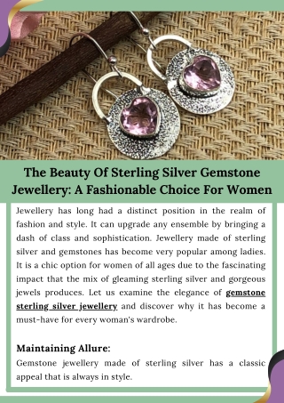 The Beauty Of Sterling Silver Gemstone Jewellery A Fashionable Choice For Women