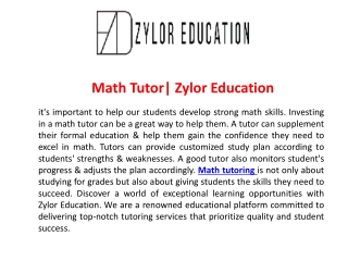 Math Tutor| Zylor Education