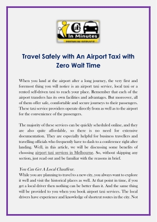 Travel Safely with An Airport Taxi with Zero Wait Time