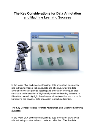 The Key Considerations for Data Annotation and Machine Learning Success 1