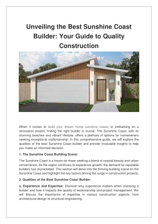 Unveiling the Best Sunshine Coast Builder Your Guide to Quality Construction