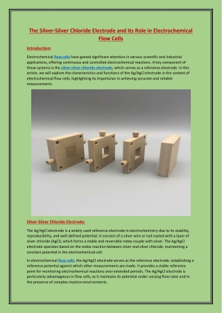 The Silver-Silver Chloride Electrode and Its Role in Electrochemical Flow Cells