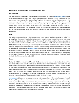 First Quarter of 2023 in North America Alkyl Amine Prices