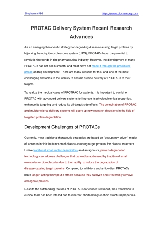 PROTAC Delivery System Recent Research Advances