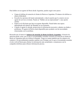 ¿Cómo puedo hablar con un agente de Iberia desde Argentina?