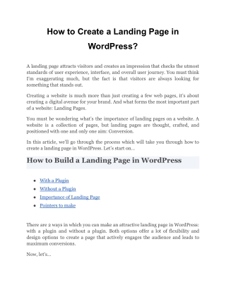 How to Create a Landing Page in WordPress