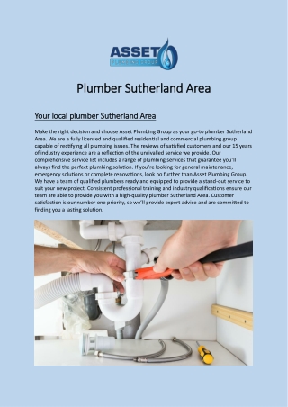 Plumber Sutherland Area