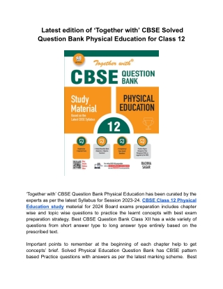 Solved CBSE Question Bank Physical Education for Board Exam 2024