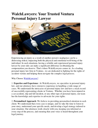 WalchLawyers: Your Trusted Ventura Personal Injury Lawyer