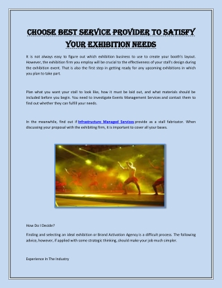 Choose Best Service Provider to Satisfy Your Exhibition Needs