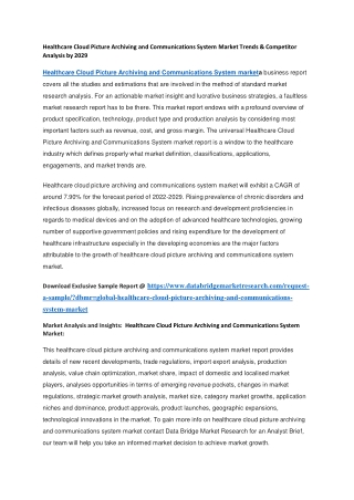 Healthcare Cloud Picture Archiving and Communications System Market Trends & Competitor Analysis by 2029