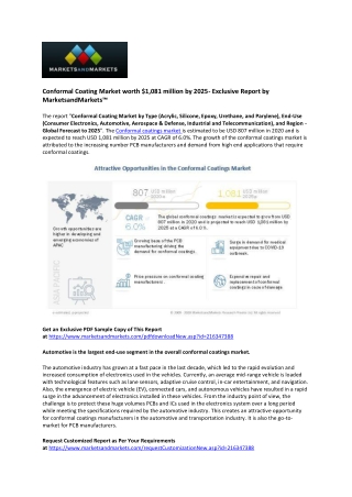 Conformal Coating Market Estimated to Reach $1,081 Million by 2025