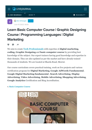 Learn Basic Computer Course | Graphic Designing Course | Programming Languages |