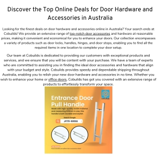 Discover the Top Online Deals for Door Hardware and Accessories in Australia