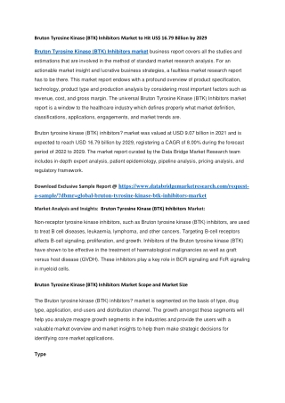 Bruton Tyrosine Kinase (BTK) Inhibitors Market to Hit US 16.79 Billion by 2029