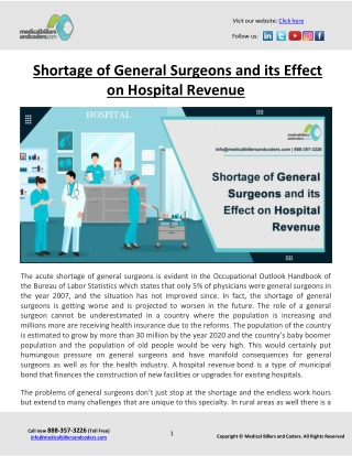 Shortage of General Surgeons and its Effect on Hospital Revenue