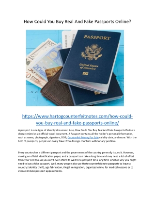 How Could You Buy Real And Fake Passports Online