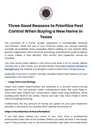 Three Good Reasons to Prioritize Pest Control When Buying a New Home in Texas