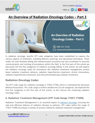 An Overview of Radiation Oncology Codes – Part 2