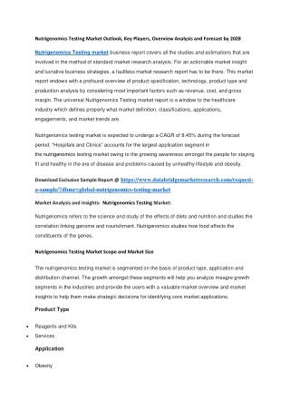 Nutrigenomics Testing Market Outlook, Key Players, Overview Analysis and Forecast by 2028