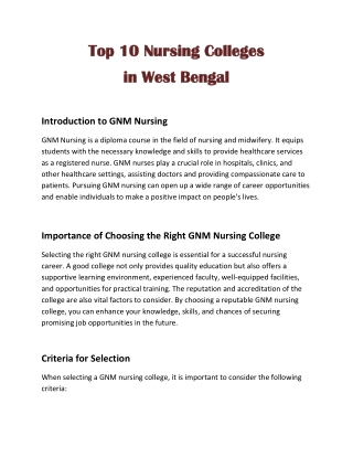 Top 10 Nursing Colleges  in West Bengal